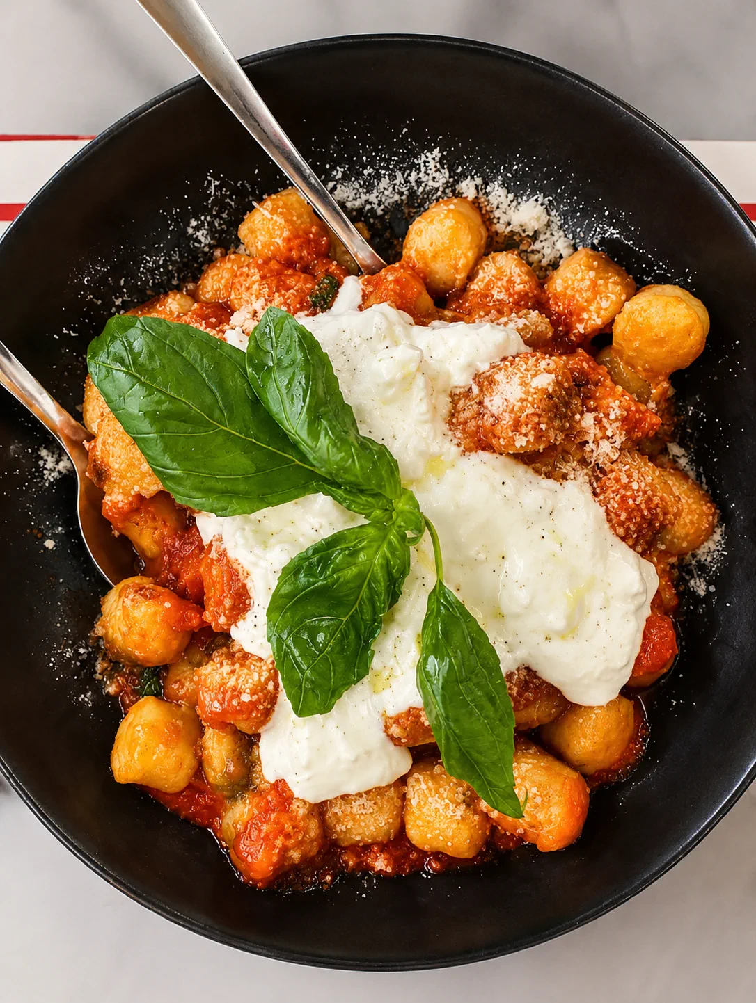 Gnocchi con stracciatella e basilico
